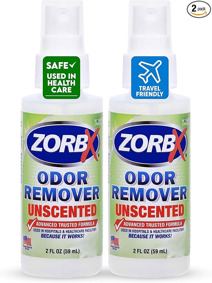 ZORBX Unscented Odor Eliminator for Strong Odor 2 Fl Oz, Pack of 2 - Used in Hospitals & Healthcare Facilities - Advanced Formula, Fast-Acting Odor Remover Spray for Dog, Cat, House & Carpet