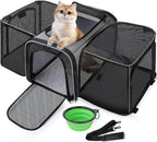 Pecute Cat Carrier Expandable, Extra Large Pet Carrier Bag, Foldable Cat Carrier Bag with Breathable Mesh, Pet Carrier Transport Bag for Dogs and Cats, with Shoulder Strap and Pet Bowl