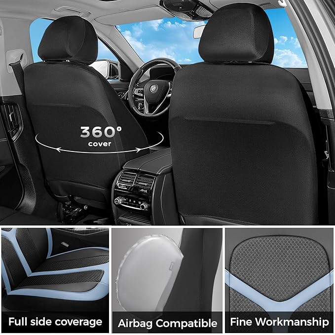 FLORICH Car Seat Covers Full Set, Universal Seat Cover 5 Seats, Automotive Seat Covers with Mesh Leather, Waterproof Car Seat Protector, Breathable Car Seat Cushion for Most Car SUV Truck, Blue