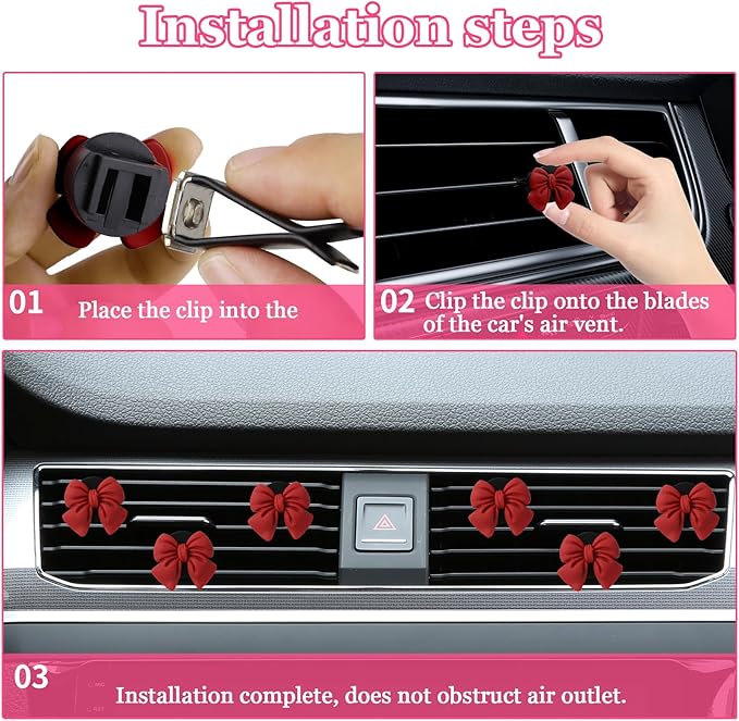 Wuyaoyao 6PCS Bow Car Air Freshener Clips, Cute Bow Car Air Vent Clip, Coquette Auto Air Conditioning Outlet Diffuser Perfume Clips, Interior Decoration, Auto Decor for Women Girls (Red, 6PCS)