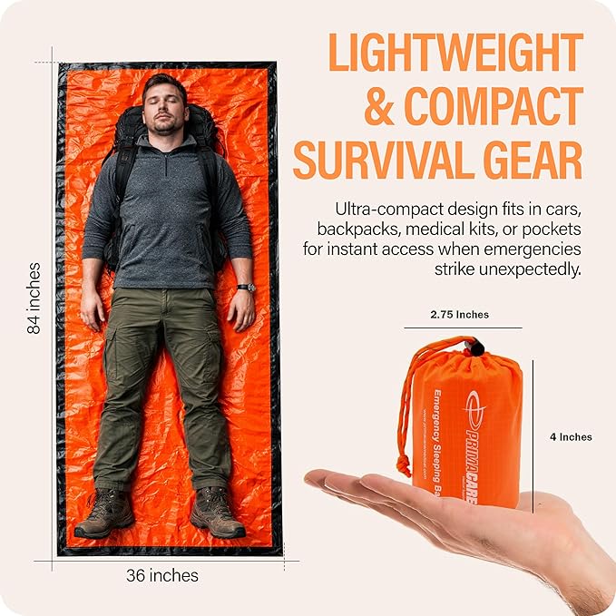 Primacare CB-3684 Emergency Sleeping Bag for Survival – Mylar Blanket/Tent Used for Emergencies, Camping, Hiking, Hunting, Marathons, Outdoors, and Perfect for Medical First Aid Supply Kits, Adult