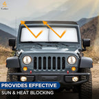 EcoNour 2-Piece Windshield Sun Shade for Jeep, Foldable Jeep Wrangler Sun Shade, Jeep Gladiator Sun Shade, Fits Jeep Wrangler JL JLU 2018-2025, Jeep Gladiator 2020-2025, Keeps Car Interior Cooler