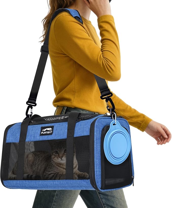 Pet Carrier Airline Approved, Soft Sided Cat Carrier for Small Pets up to 13 lbs, TSA Approved Dog Travel Bag with Foldable Bowl, Portable Soft Sided Pet Carrier for Kittens and Puppies