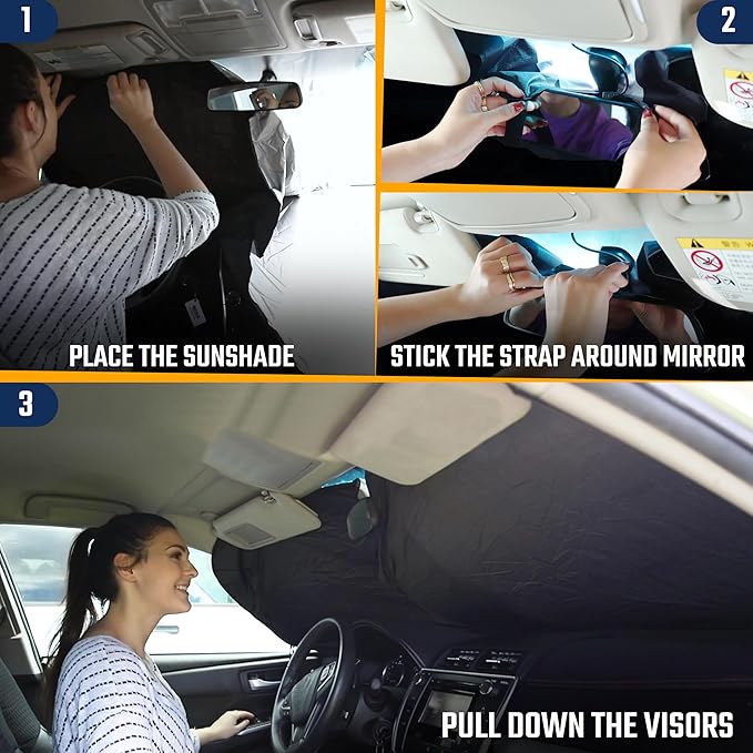 EcoNour Car Windshield Sunshade | Full-Size Heat & UV Blocking Protection | Foldable Sun Shade for Standard Windshields | Keeps Vehicle Interior Cool | Durable & Easy to Store- Small