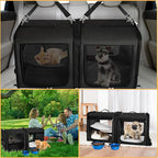 Suertree Large Cat Carrier for 2 Cats with Zipper Locks, Double Cat Carrier with Travel Litter Box, Soft Pet Travel Carrier for Cats and Small Dogs Up to 45 Lbs, Black