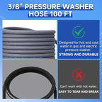 RIDGE WASHER Pressure Washer Hose 100 Feet X 3/8 Inch for Hot and Cold Water, Non Marking Gray Power Washer Hose, M22 14 mm to 3/8 Inch Quick Connect, 4000 PSI
