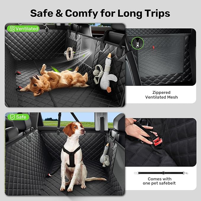 Zanch 2025 Upgraded Dog Car Seat Cover, 450 lbs Heavy Duty Hard Bottom, Waterproof & Anti-Scratch Back Seat Protector, Nonslip Pet Hammock Extender for Mid SUVs, Trucks, Standard-Black