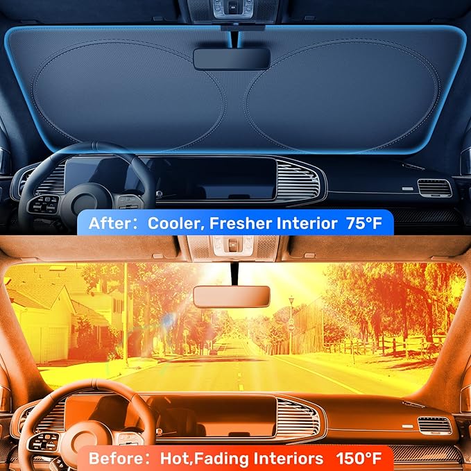 2025 Upgraded Zanch Car Front Windshield Sun Shade - Ultimate UV Protection & Heat Reduction|Innovative No Light Leakage Technology|Foldable Design for Truck, XLarge(69'' x 35'')