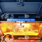 2025 Upgraded Zanch Car Front Windshield Sun Shade - Ultimate UV Protection & Heat Reductionlinnovative No-Light Leakage TechnologylFoldable DesignlPerfect Fit for Sedans Mini SUVs, Medium(64"X32")