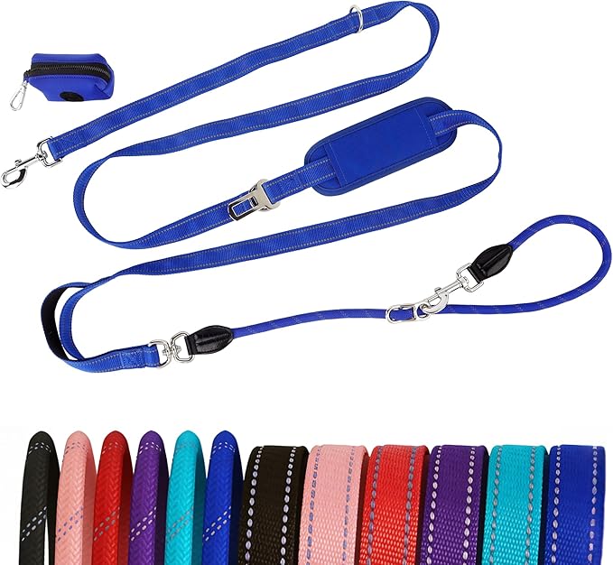 10FT Hands Free Dog Leash for Small Medium Large Dogs, Heavy Duty Reflective Dog Leash with Traffic Handle, Seat Belt Buckle & Poop Bag Holder (Navy Blue)