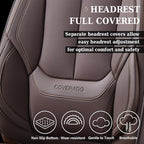 Coverado Universal Seat Covers Front, Universal Seat Covers for Cars, 2-Pack Waterproof Nappa Leather Car Seat Covers with Head Pillow, Auto Protectors Fit for Most Sedans SUV Pick-up Truck-Brown
