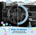 Sanrio Cinnamoroll Car Trunk Organizer & Steering Wheel Cover Set – Cute, Non-Slip, Soft Grip Car Accessories for Women – Collapsible Storage Bin for Groceries, Tools & Travel – 12.5"L x 12.5"W x 9"H