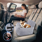 Dog Car Seat for Small Dogs, Pet Booster Seat with Clip-On Safety Leash and Storage Pockets, Washable Travel Dog Car Bed for Puppy (Blue White)