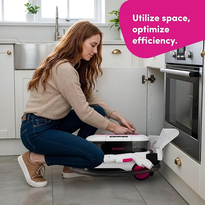 WECLEAN C4 Pink Carpet Cleaner Machine, Portable 800W 18KPa Deep Cleaner with Stand-Up Handle and Wide Squeegee for Pet Stains on Carpets, Rugs, Upholstery and Car Interiors, 3L Clean/1.5L Dirty Tank