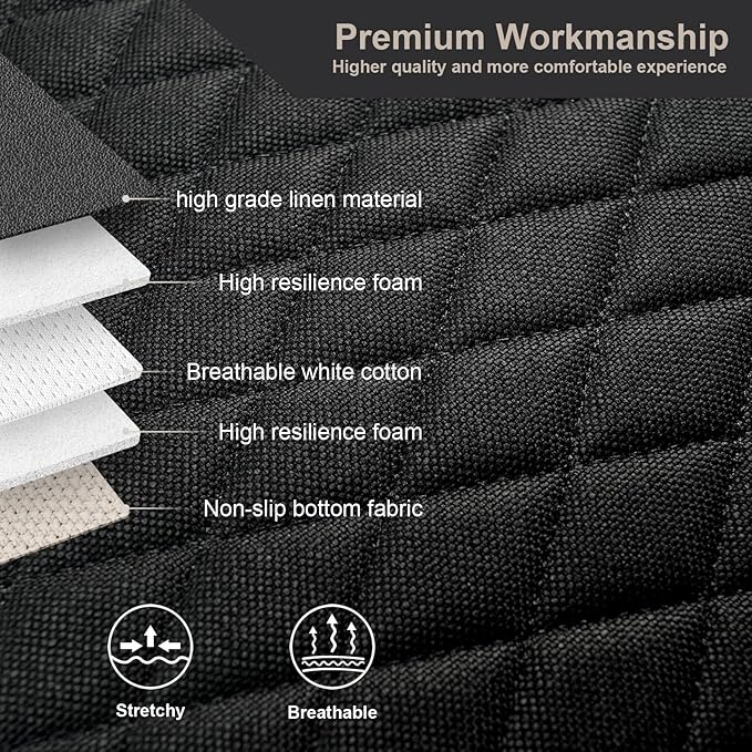 West Llama Linen Car Seat Covers,Bottom Seat Covers for Cars Include 1 Pair Front Driver Seat Pad Mat and 1 Rear Bench Cover Universal Fits 90% Vehicles,SUVs,Cars,Sedans(3Piece-Black)