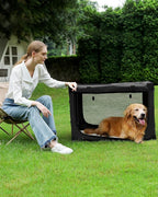 30" L x 21" W x 21" H Collapsible Travel Dog Crate, Portable Soft Dog Kennel for Medium Dogs up to 45 lbs, 4-Door Foldable Travel Crate with Durable Mesh & Storage Bag, Black