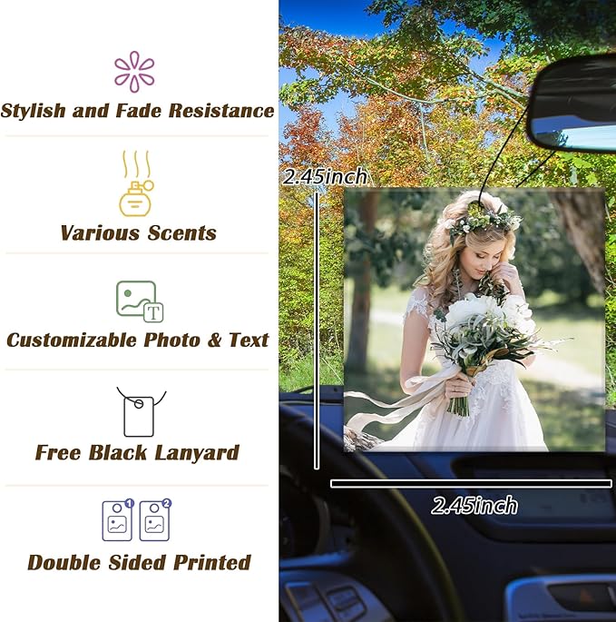 100Pcs Bulk Custom Logo Car Air Freshener, Wholesale Personalized Double Sided Car Air Fresheners, Printed Commercial Logo/Photo with Scented Air Freshener(100 Square)