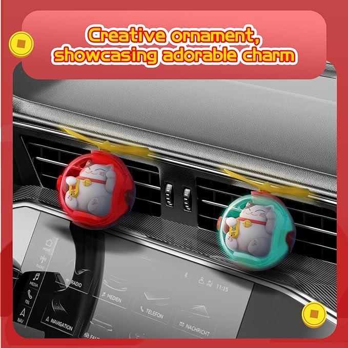 Lucky Cat Car Air Freshener with 6-Color Auto Light Up & 4 Scented Pads – Subtle Fragrance, Decorative Auto Accessories, Cute Mother's Day and Father's Day Small Gifts