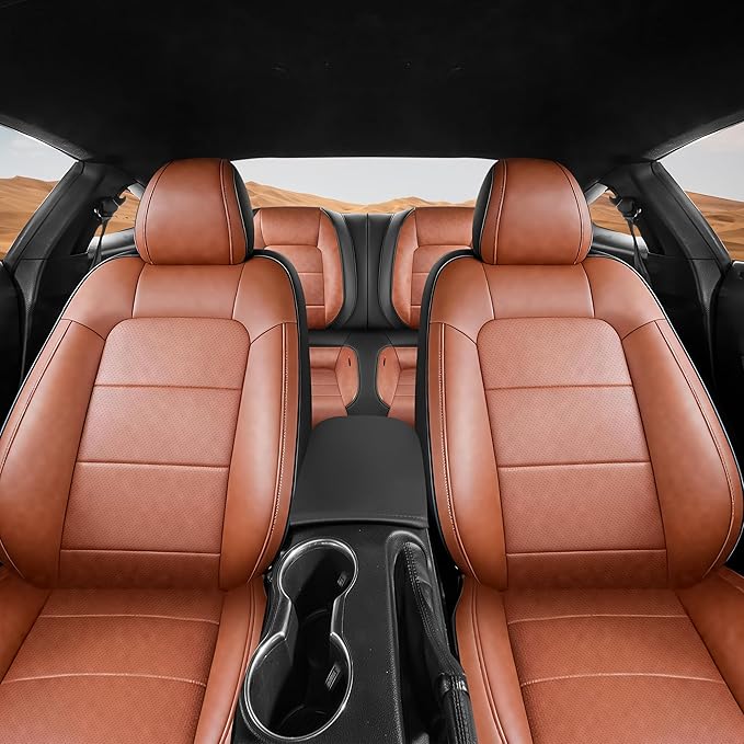 Seat Cover for Ford Mustang Coupe 2015-2026 Custom Fit Faux Leather Car Seat Covers for Mustang Coupe Fastback GT/V6/EcoBoost Full Set-(M-Brown)