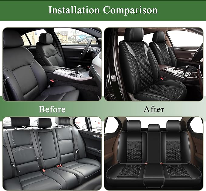 Bling Diamond Embroidered Seat Covers for Honda Pilot 2005-2016, Full Set 5 Seats, Sparkle Rhinestone Breathable Perforated Faux Leather Car Seat Covers for Women (Black)