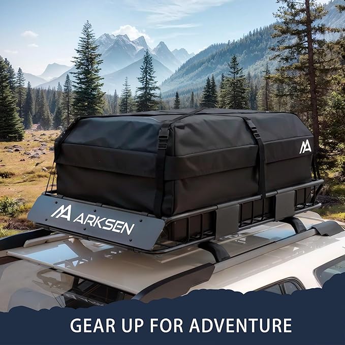ARKSEN 54 x 34 x 6 Inch Universal Roof Rack with Extension, 600D Waterproof Bag, 2 Ratchet Straps&Net, 150 LBS Capacity Heavy Duty Rooftop Cargo Basket for SUV, Truck, RV, Pickup