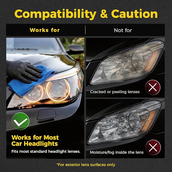 Ceramic Car Headlight Restoration Kit, No Sanding, Removes Yellowing and Cloudiness, Restores Clarity to Like New Look, No Power Tools Needed, Wipe Rinse Coat for Car Truck SUV