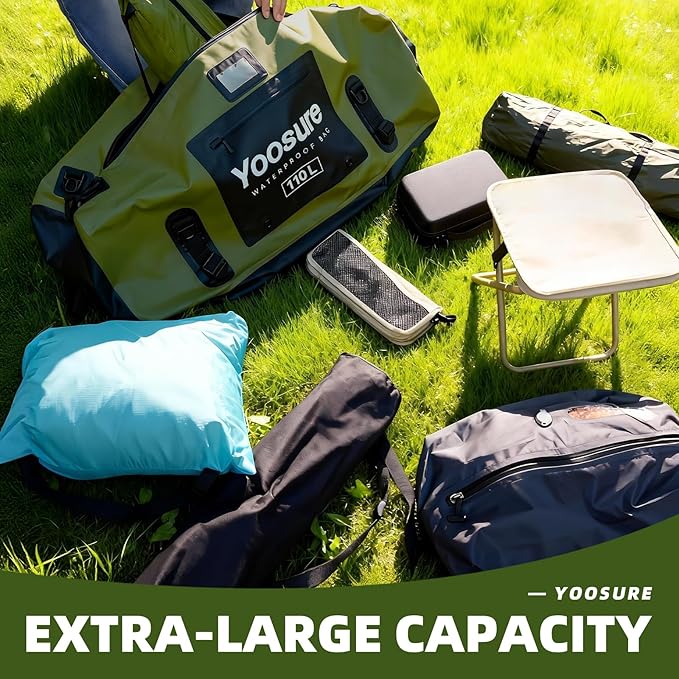 Waterproof Duffel Bag 110L- 700D PVC Dry Bag with Airtight Zipper, Large Dry Bag with Straps&Handles for Camping Boating Kayaking Rafting Canoeing Gym Beach Car Roof Storage (Grey)