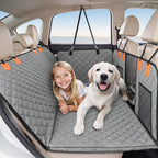 HOTEAGLE Car seat Cover for 2 Dogs, 100% Waterproof Scratch Proof Nonslip Dog car seat Cover for Back seat, Dog Hammock for car Hard Bottom Holds 400lbs, Standard（ Grey）