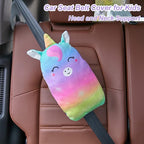 FIODAY Car Seat Belt Covers for Kids Unicorn Seat Belt Pillow Soft Seat Belt Cushion Adjust Seat Strap Pillow Head Neck Support for Children Boys Girls Travel, Rainbow
