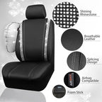 CAR PASS Bling Diamond Car Seat Covers Full Set, Shining Rhinestone Waterproof Faux Leather, Rear with Zipper, Universal Fit Automotive Glitter Crystal Sparkle Strips for Cute Women Girl, Silver
