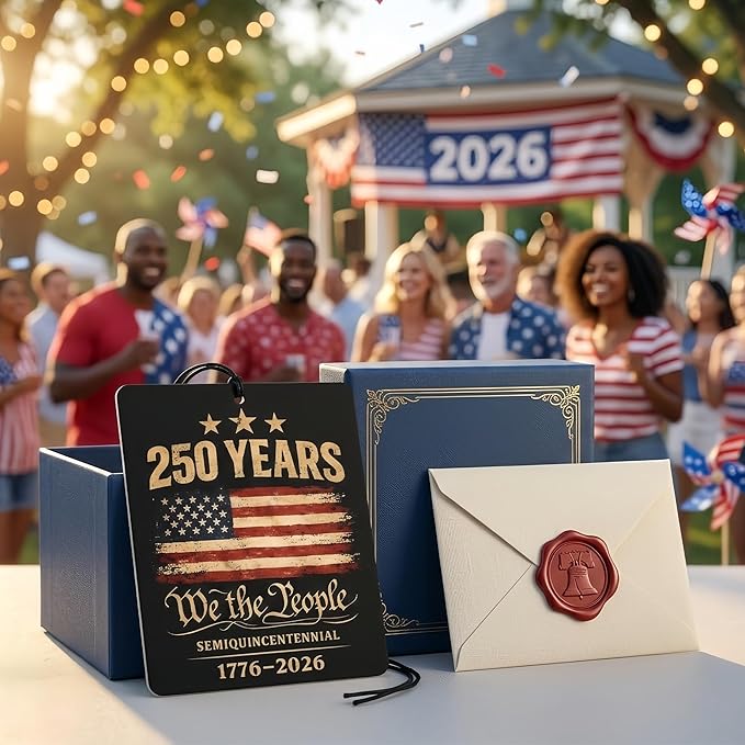 9Pcs USA 250th Anniversary Car Air Freshener, 1776-2026 Semiquincentennial Commemorative Hanging Ornament, Patriotic Double-Sided Scented Tablet, 2026 Independence Day Souvenir Gifts (Style 1)