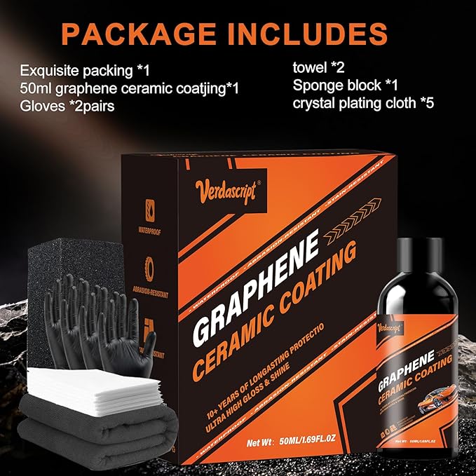Graphene Ceramic Coating (50ml) - 20H Professional Top Coat Kit. Heavy Duty Paint Sealant, Hydrophobic & High Gloss Shine, 10+ Yrs Long-Lasting Protection. Apply After Car Wash & Paint Correction.
