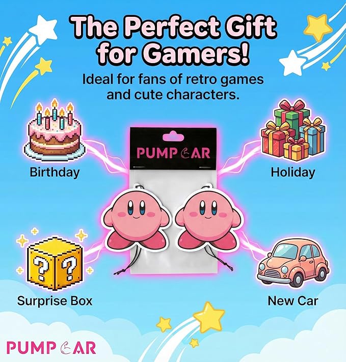 PumpCar 2 pieces Kirby Merch Pink Cute Kawaii double sided cartoon cherry scented funny car air freshener Cool hanging rearview mirror Interior Decor Dangler Accessories Gifts for Girls Women Birthday