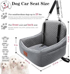 Small Dog Car Seat for Small Dogs Under 30 lbs, Memory Foam Pet Car Seat with Washable Cover, Safety Belts & Side Storage Pockets, Portable Travel Bed for SUV/Sedan (Grey)