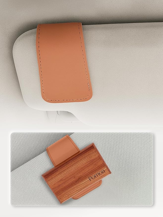 Patented Car Air Freshener Visor Clip, Compatible with Drift Air Freshener, Premium Leather, Gentle on Sun Visors, Ideal for Modern & Electric Vehicles, Orange (Clip Only)
