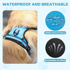 FURRYFECTION Plaid Dog Harness for Large Dogs, Reflective No Pull Adjustable Pet Vest with Front Clip, Leash, Easy Control Handle and Seat Belt, Blue, L