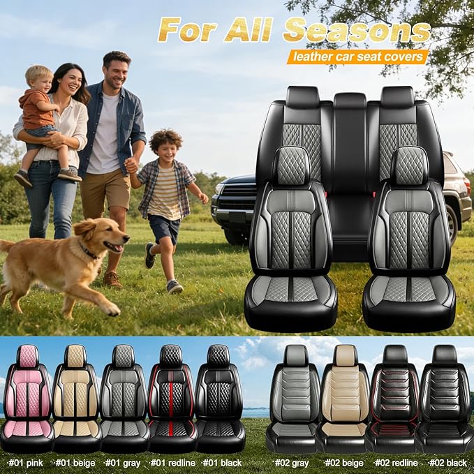 Fit Equinox Car Seat Covers for Chevrolet/Chevy Equinox 2007-2026, Premium Full Coverage Leather, Airbag Compatible, Waterproof All Weather Seat Cushion Protector, Front Pair Black+Gray
