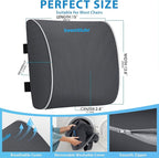 Large Lumbar Support Pillow for Office Chair, Car Seats and Home Desks, Ergonomic Back Support with Double Adjustable Straps, Machine Washable Cover, Grey