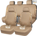 CAR PASS Beige Oxford Bling Diamond Car Seat Covers Full Set Interior Sets, Waterproof Shining Glitter Sparkly Crystal Universal Armrest Fit 95% Automotive Truck SUV Cute Women Girl, Beige Rhinestone