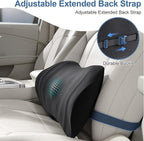 BYMECOST Lumbar Support Pillow for Car, Ergonomic Back Cushion with Strap, Memory Foam Lower Back Support Cushion for Driving, Lumbar Pillow for Pain Relief, for Office Chair, Long Sitting (Black)