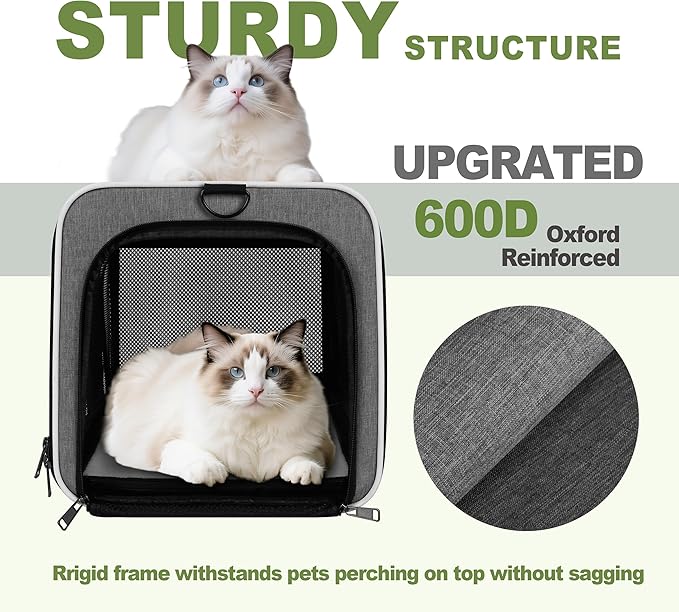 Cat Carrier 18x11x11 Top Load Soft Pet Travel Bag Over 15 lbs, Collapsible Small Dog Puppy Crate 10 Pounds, Small Animal Rabbit Kennel Carrying Case, Kitten Mesh Cage Medium Cat Under 25 Grey