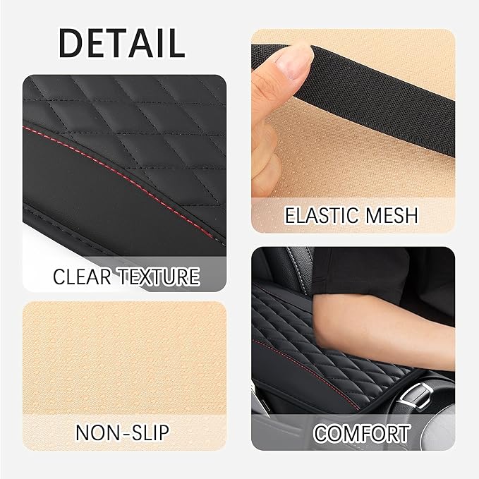 Patchwork Leather Center Console Covers for Cars,Upgraded Arm Rest Cover for Car with Side Storage Pocket for Car Seat Organizer,Middle Console Cover Stylish Car Decoration (Black)