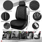 CAR PASS Leather Seat Covers Memory Foam, Waterproof Faux Leather Car Seat Covers Front Seats, Universal Fit for Cars, SUV, Trucks, Luxury Comfort Breathable, Thick 3D Foam Faux Leather All Black