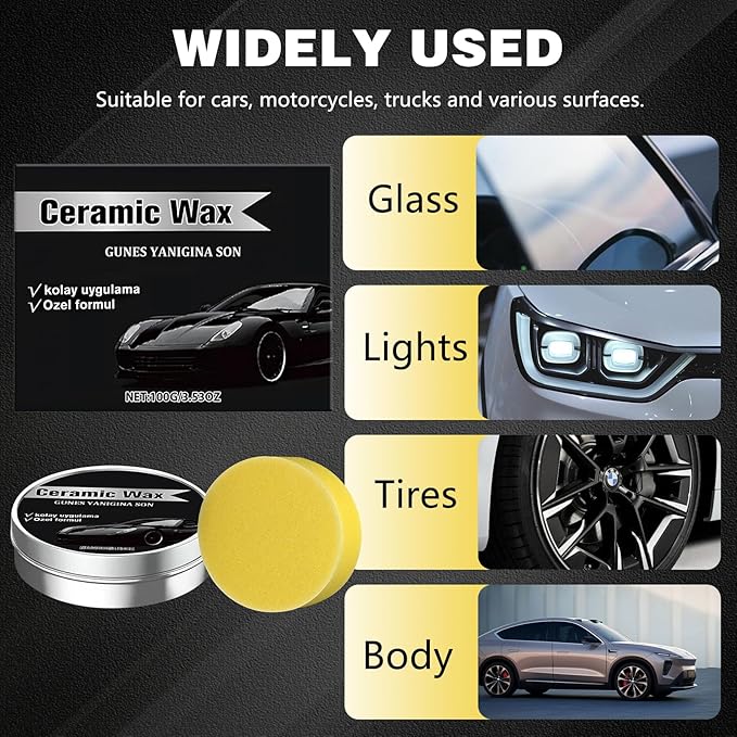 Titanium Ceramic Wax Cream for Cars,Advanced Car Coating & Polishing Wax,Strong Protection & Long-Lasting Shine,Waterless Ceramic Spray Wax,Safe for All Paint,Includes Microfiber Sponge (1 PCS)