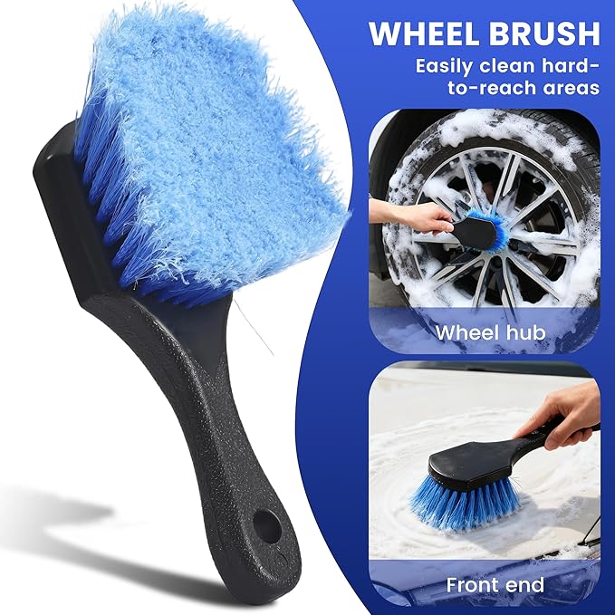 Car Wash Brush with Long Handle, 60'' Car Wash Mop, 7Pcs Chenille Microfiber Cars Washing Kit with Window Squeegee/Microfiber Towels /Wheel Brush for Cars RV Truck Boat Floor Window, Blue