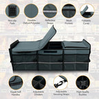 HEYTRIP Large Trunk Organizer With Built-in Leakproof Cooler Bag, 2 Tie-Down Straps, 4 Removable Dividers, Foldable Cover, Built with 2mm PE Board, Gray