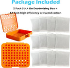 2 Pack Stick On Deodorizing Box, 12 Pack Odor Removing Refills for Trash Can, Activated Charcoal Odor Eliminator for Indoor Kitchen Trash/Diaper Pails/Wardrobe/Shoe Cabinet (Orange)