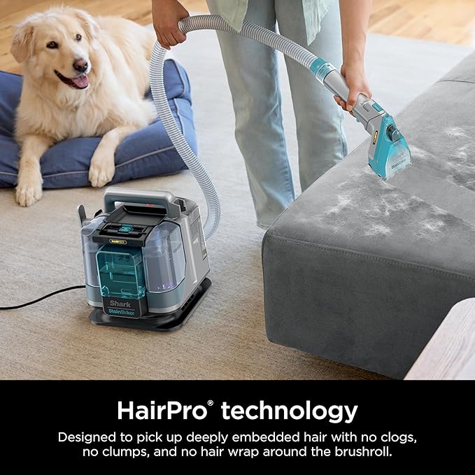 Shark StainStriker HairPro Portable Carpet, Upholstery & Area Rug Cleaner, Stain, Hair & Odor Remover, 3 Tools & dual activated Solution, Teal, PX253BRN