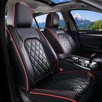 Coverado Car Seat Covers Full Set, Luxury Faux Leather Waterproof Seat Covers, Black Car Seat Covers, Universal Car Seat Protector Leather Car Seat Cushion, Carseat Cover Fit Most Cars, Black&Red