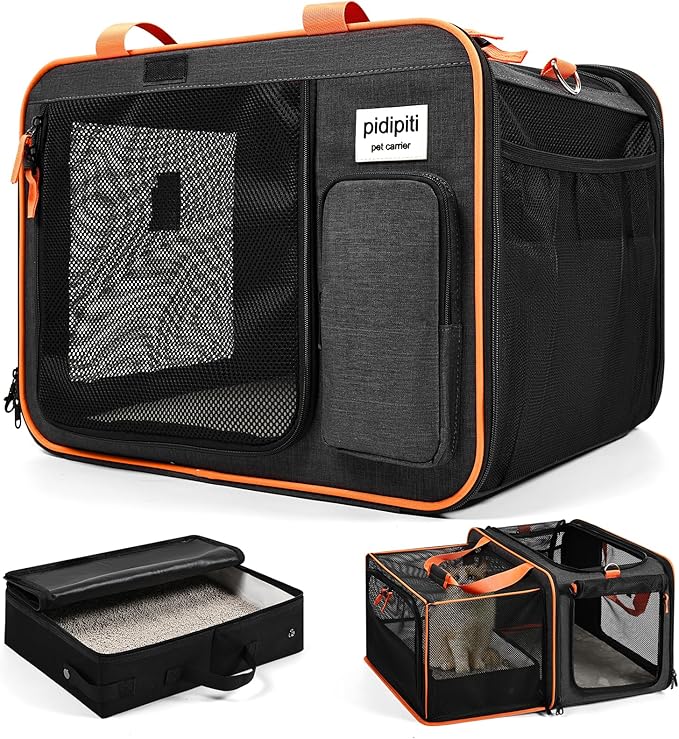 20 x 14 x 14 Expandable car Travel Carrier for 1 Small-Medium cat,with a Portable Leakproof Litter Box
